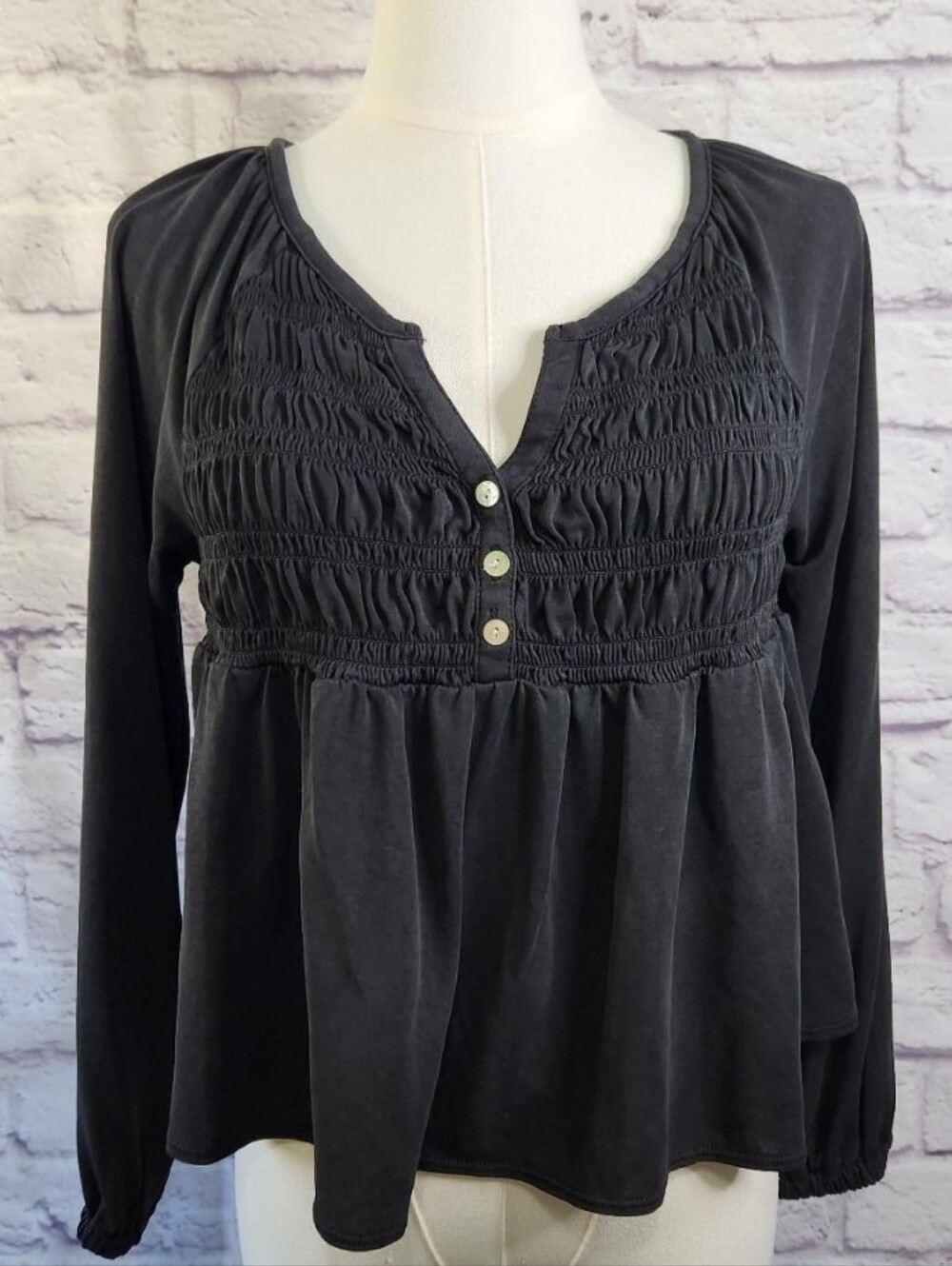 LUCKY BRAND Smock Sandwash Black Modal Top Womens Small
